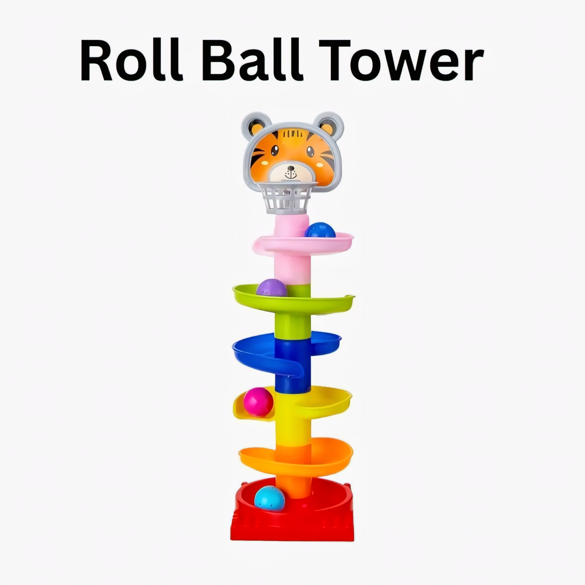 Colorful 6-Tier Roll Ball Tower Game with 4 Rolling Balls