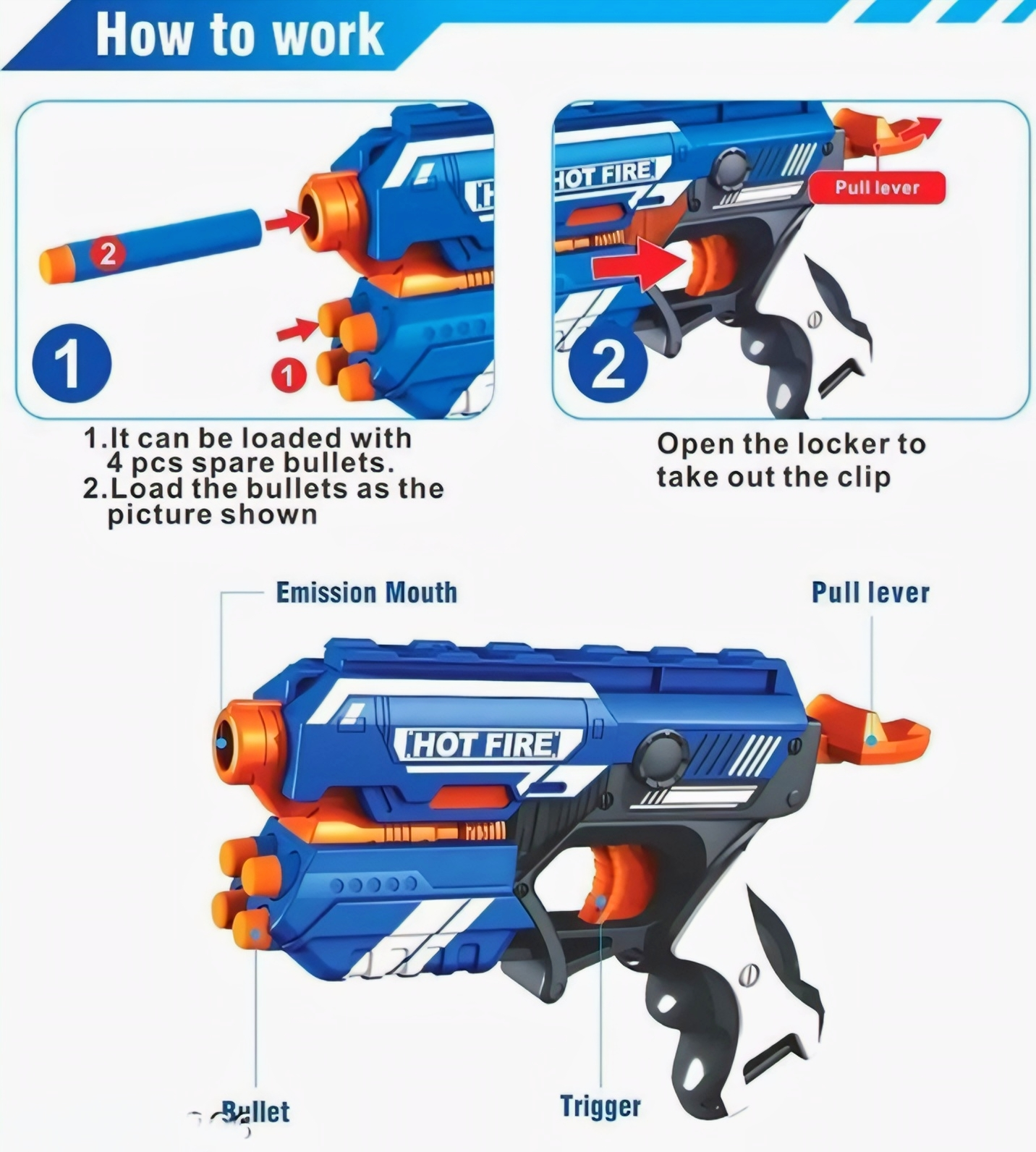 Hot Fire Soft Bullet Blaster Gun with 10 Safe Foam Darts