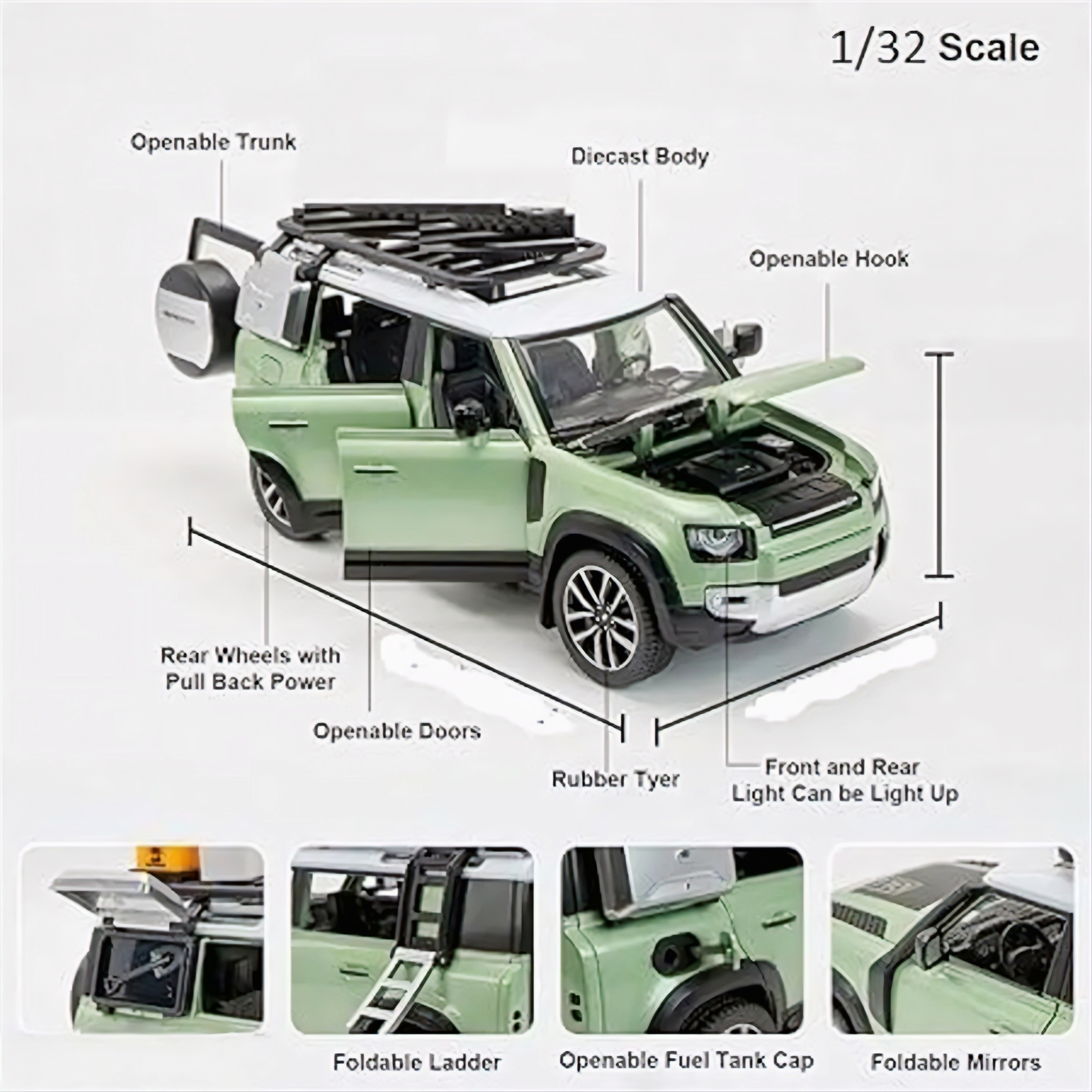 Luxury & Power with the 1:32 Range Rover Defender Die-Cast Metal Car