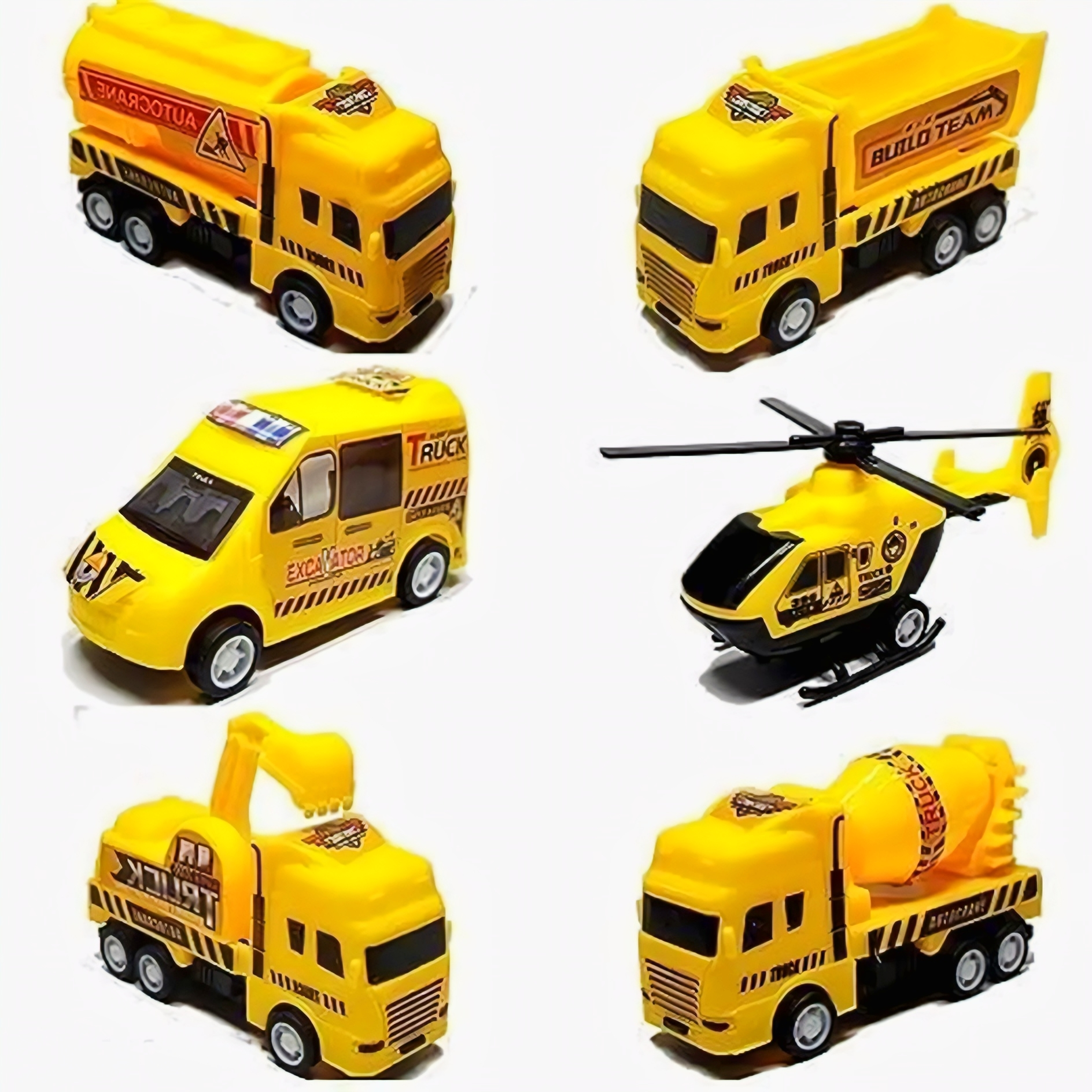 Pack of 6 Yellow Construction Vehicles – Pull Back kids Toys