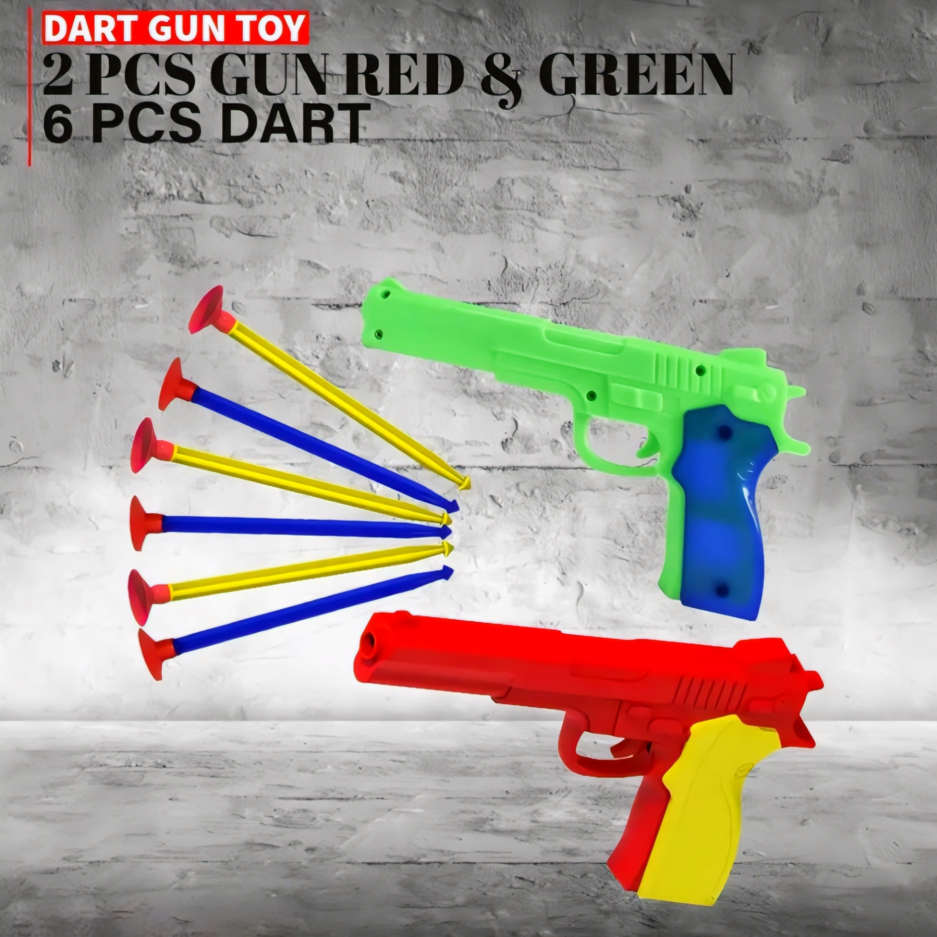 Pack of 2 Soft Dart Shooter Guns with 6 Suction Bullets (Red & Green)