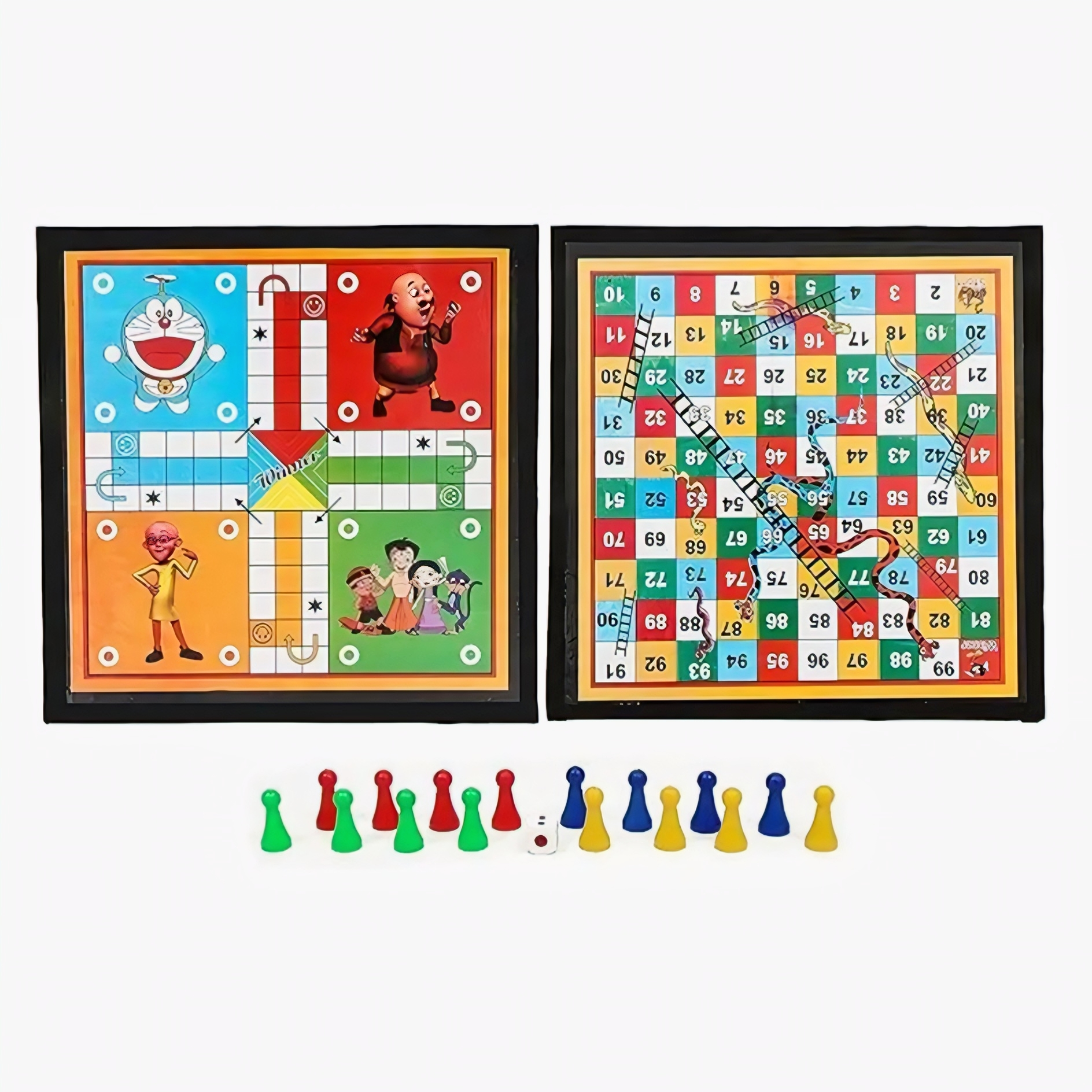 Kids Favorite Cartoon Ludo & Snake Ladder Double-Sided Wooden Board