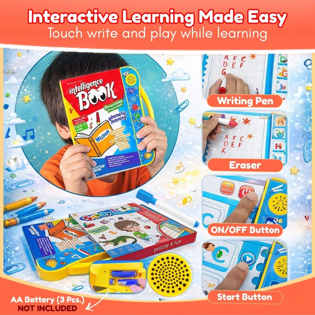 Interactive Kids Electronic Intelligence E-Book - Talking Educational Toy with Write and Erase Board (25x23 cm)