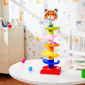 Colorful 6-Tier Roll Ball Tower Game with 4 Rolling Balls