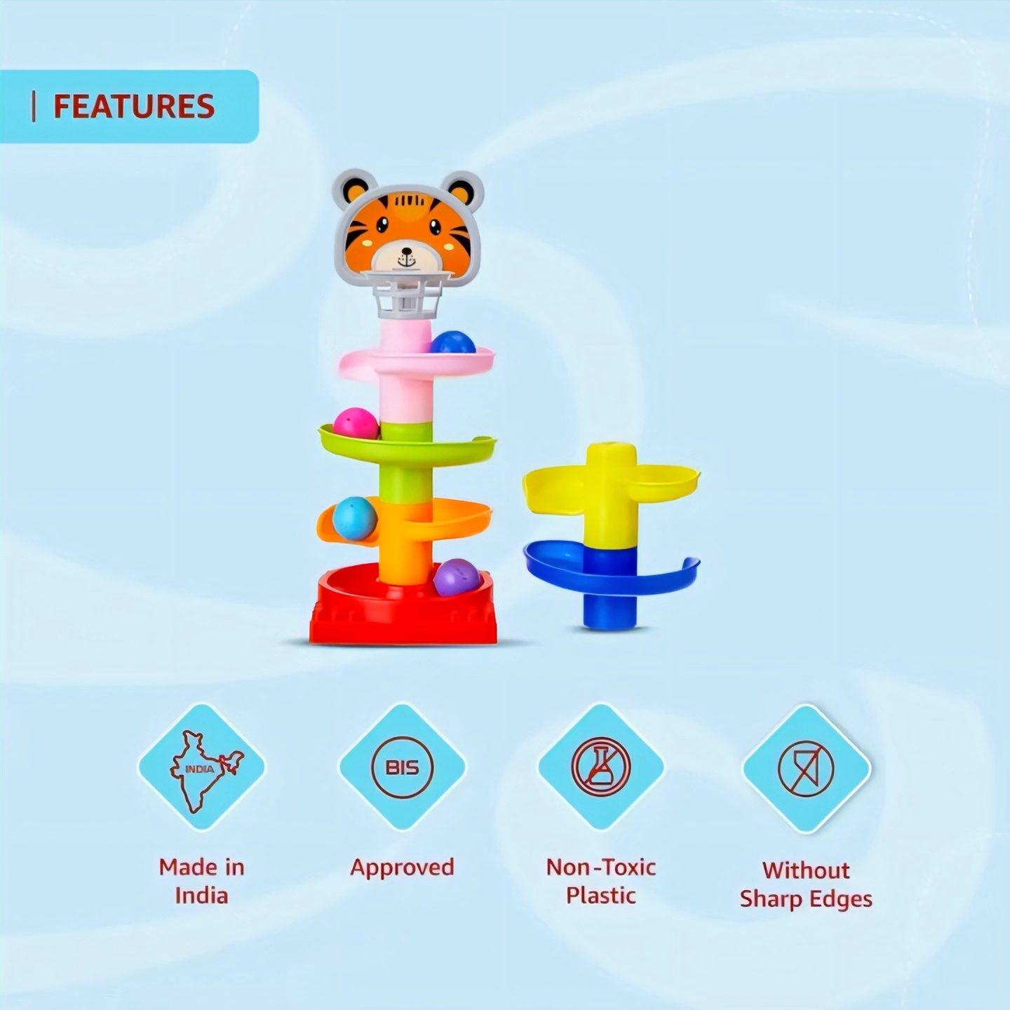 Colorful 6-Tier Roll Ball Tower Game with 4 Rolling Balls