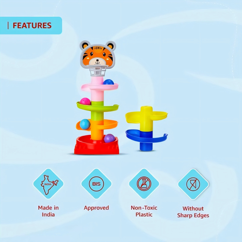 Colorful 6-Tier Roll Ball Tower Game with 4 Rolling Balls