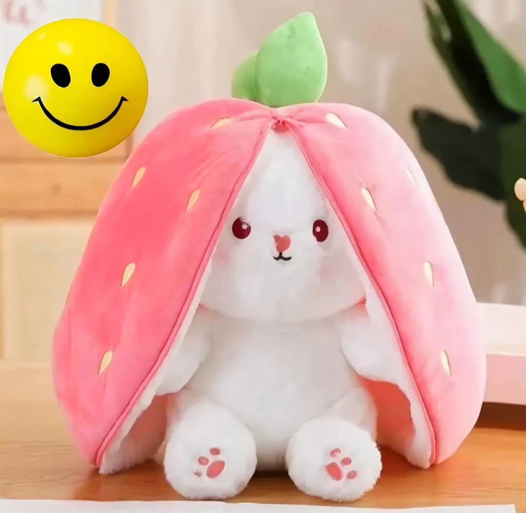 Viral Strawberry Reversible Bunny Plush Toy – 2-in-1 Soft Pillow