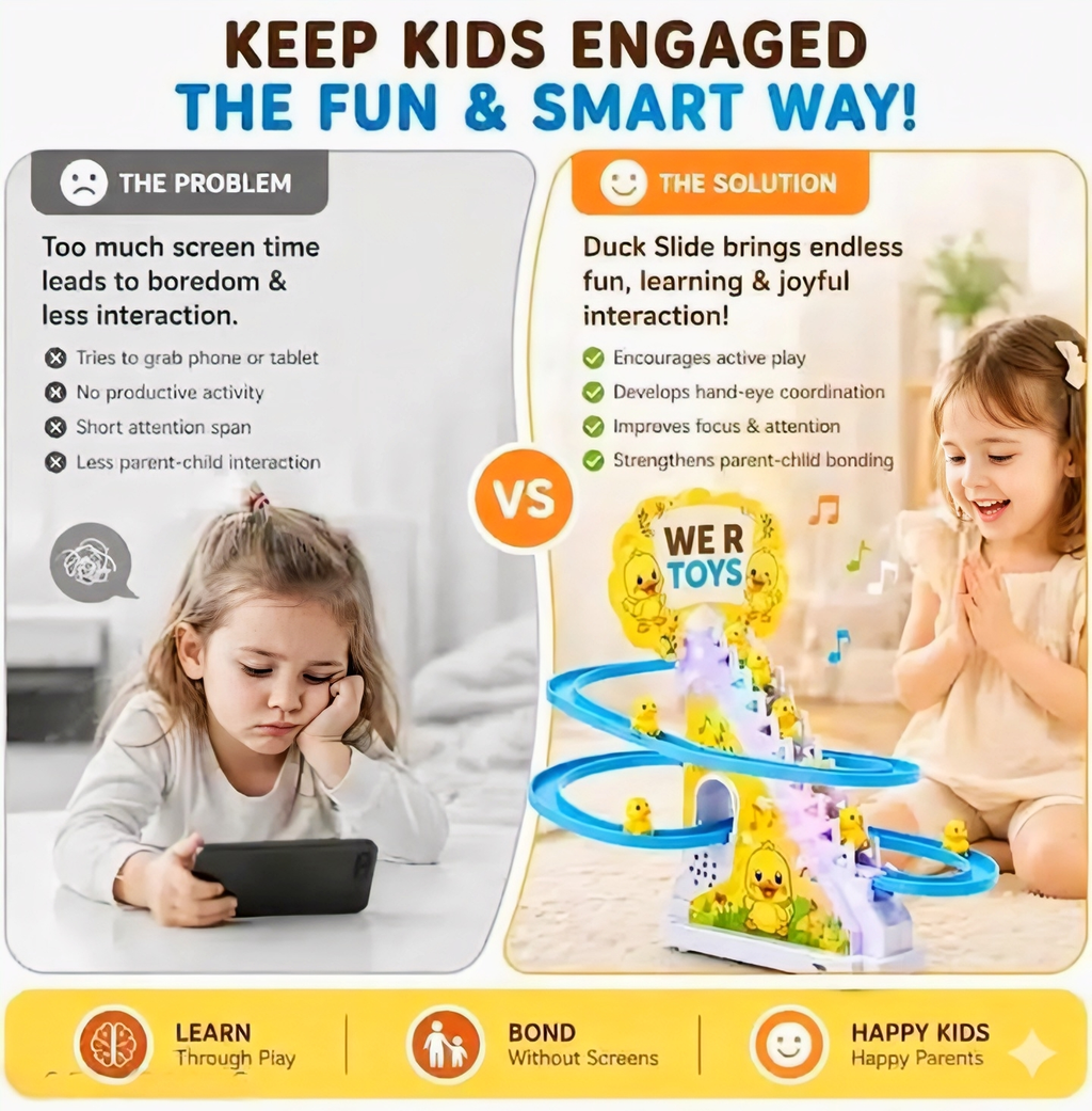 Duck Climbing Stairs Toy with Music & Lights | Automatic Duck Slide Track Toy for Kids | Educational Fun Toy for Toddlers
