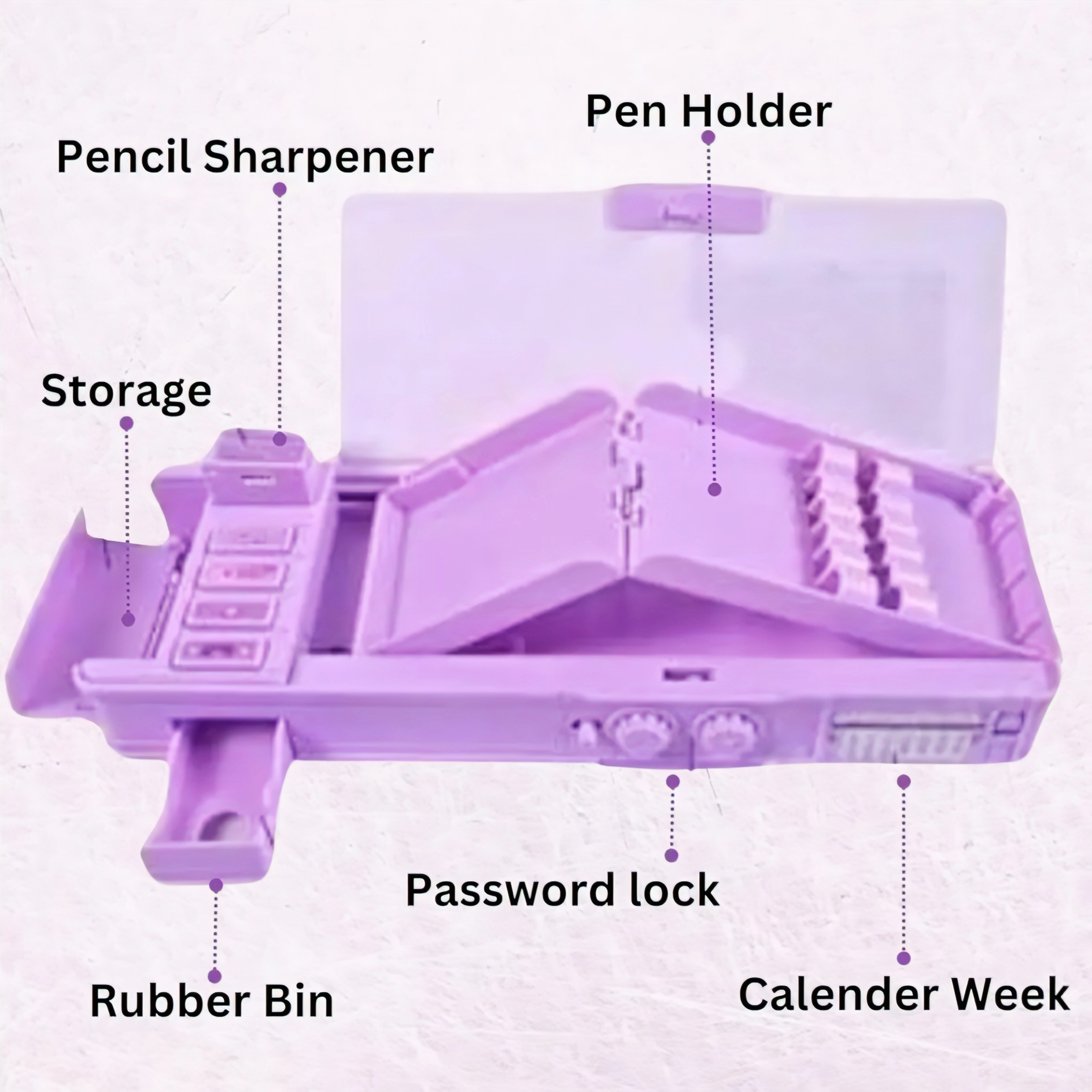 Cute Doll Magnetic Pencil Box with Password Lock & Sharpener for Kids | Double Side Pencil Case with Geometry Set Storage | School Stationery Organizer for Girls (Purple)