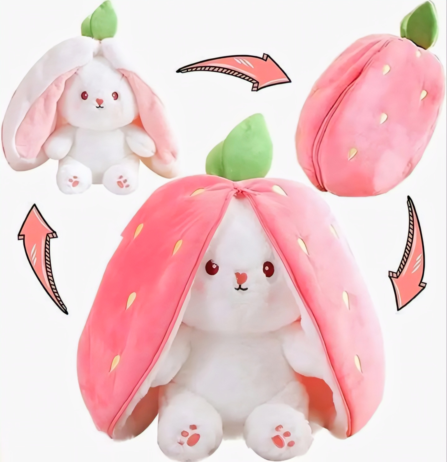 Viral Strawberry Reversible Bunny Plush Toy – 2-in-1 Soft Pillow