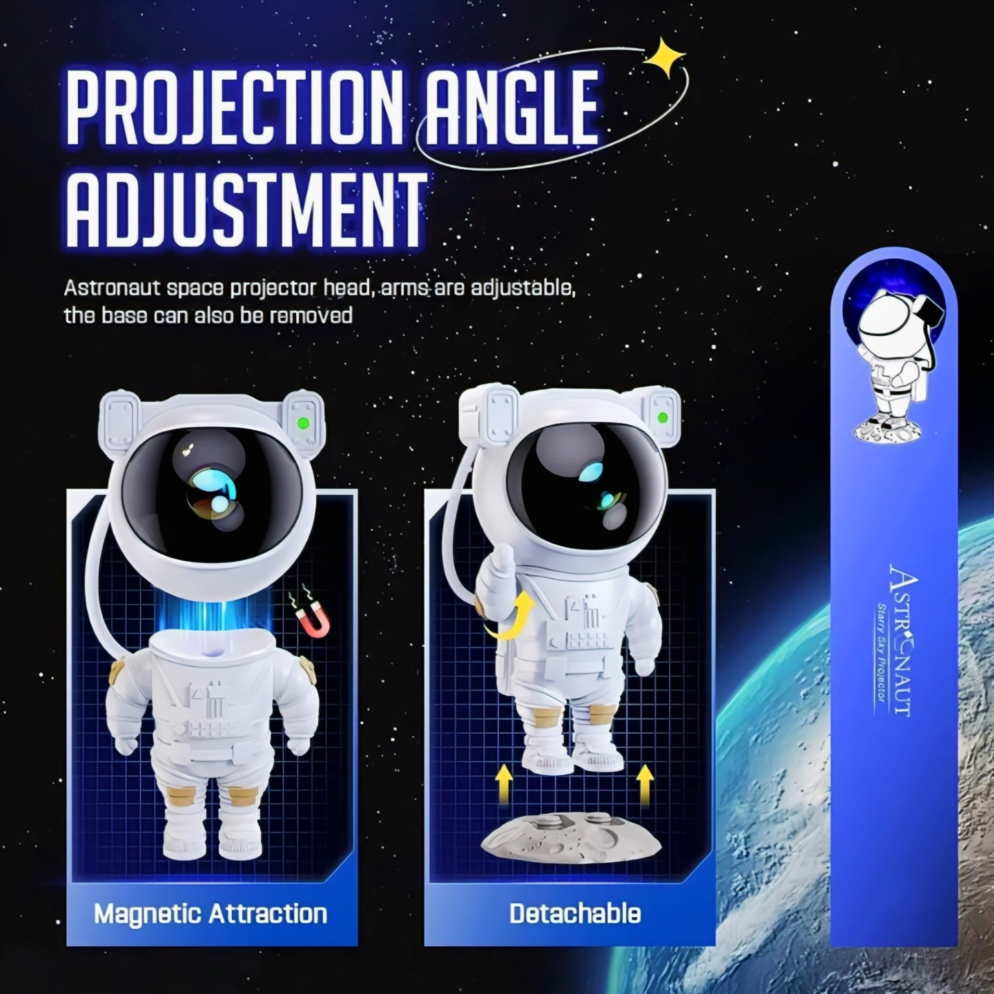 Astronaut Galaxy Star Projector Night Light with Remote Control & Timer | 360° Rotating Nebula Lamp