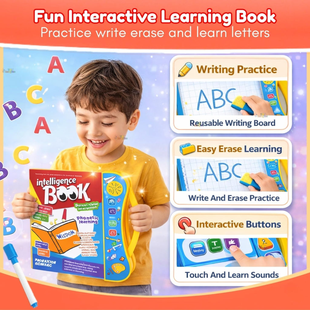 Interactive Kids Electronic Intelligence E-Book - Talking Educational Toy with Write and Erase Board (25x23 cm)