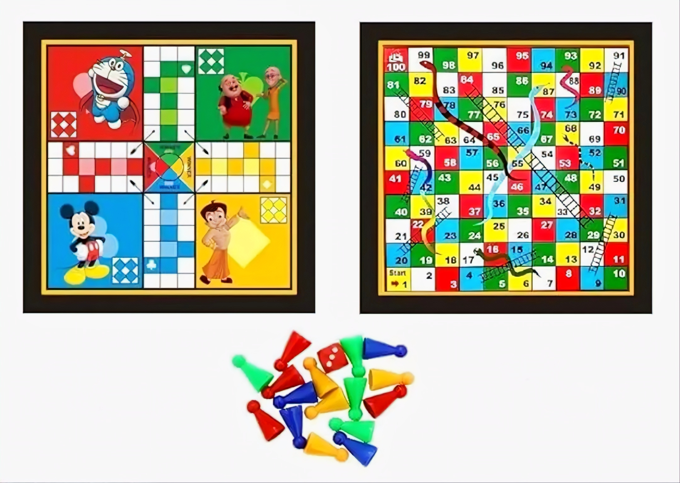 Kids Favorite Cartoon Ludo & Snake Ladder Double-Sided Wooden Board