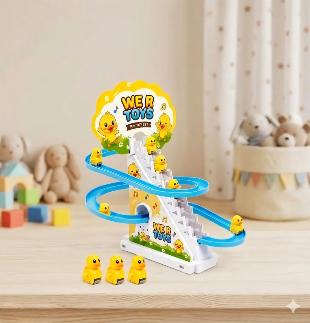 Duck Climbing Stairs Toy with Music & Lights | Automatic Duck Slide Track Toy for Kids | Educational Fun Toy for Toddlers