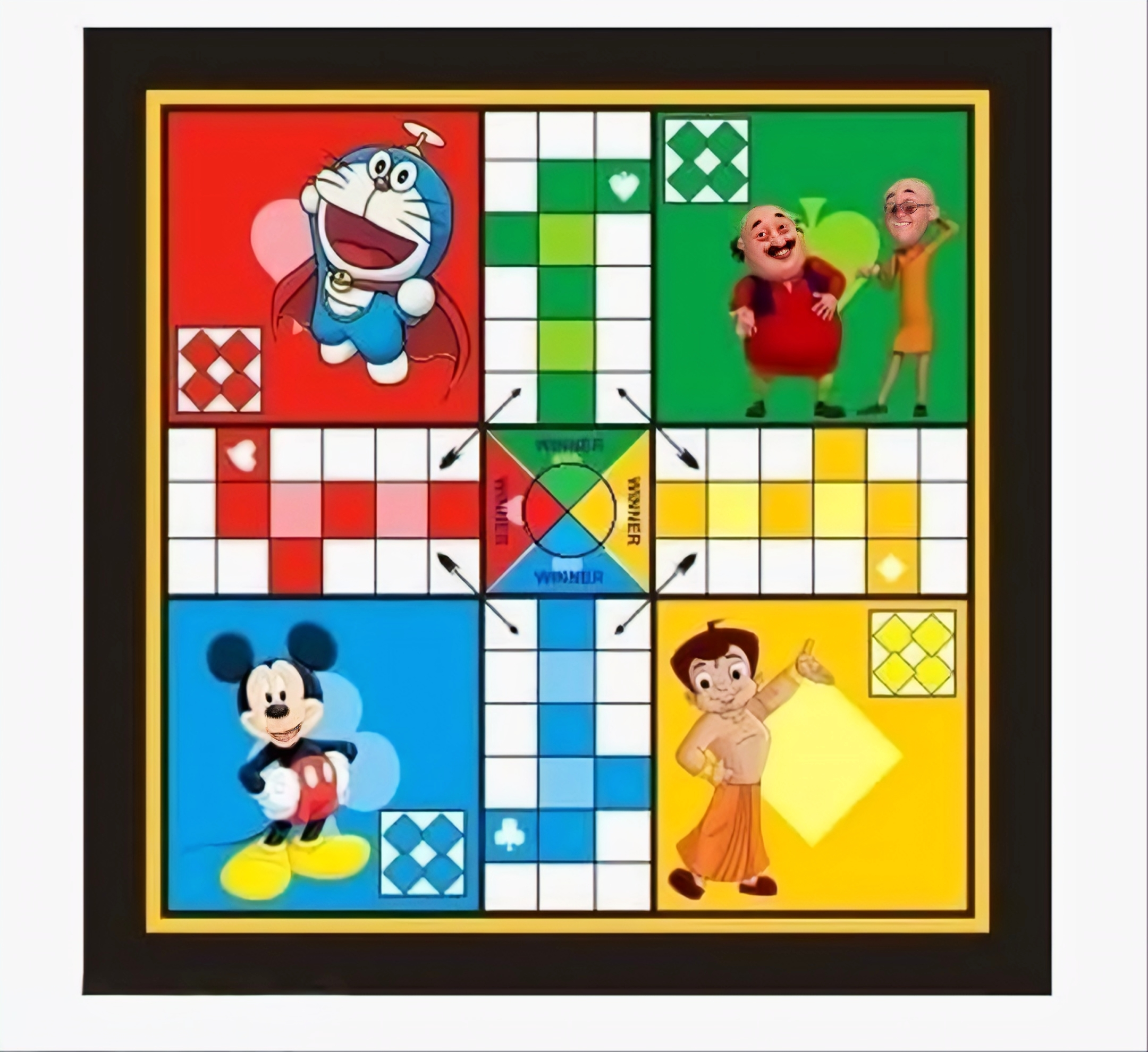 Kids Favorite Cartoon Ludo & Snake Ladder Double-Sided Wooden Board
