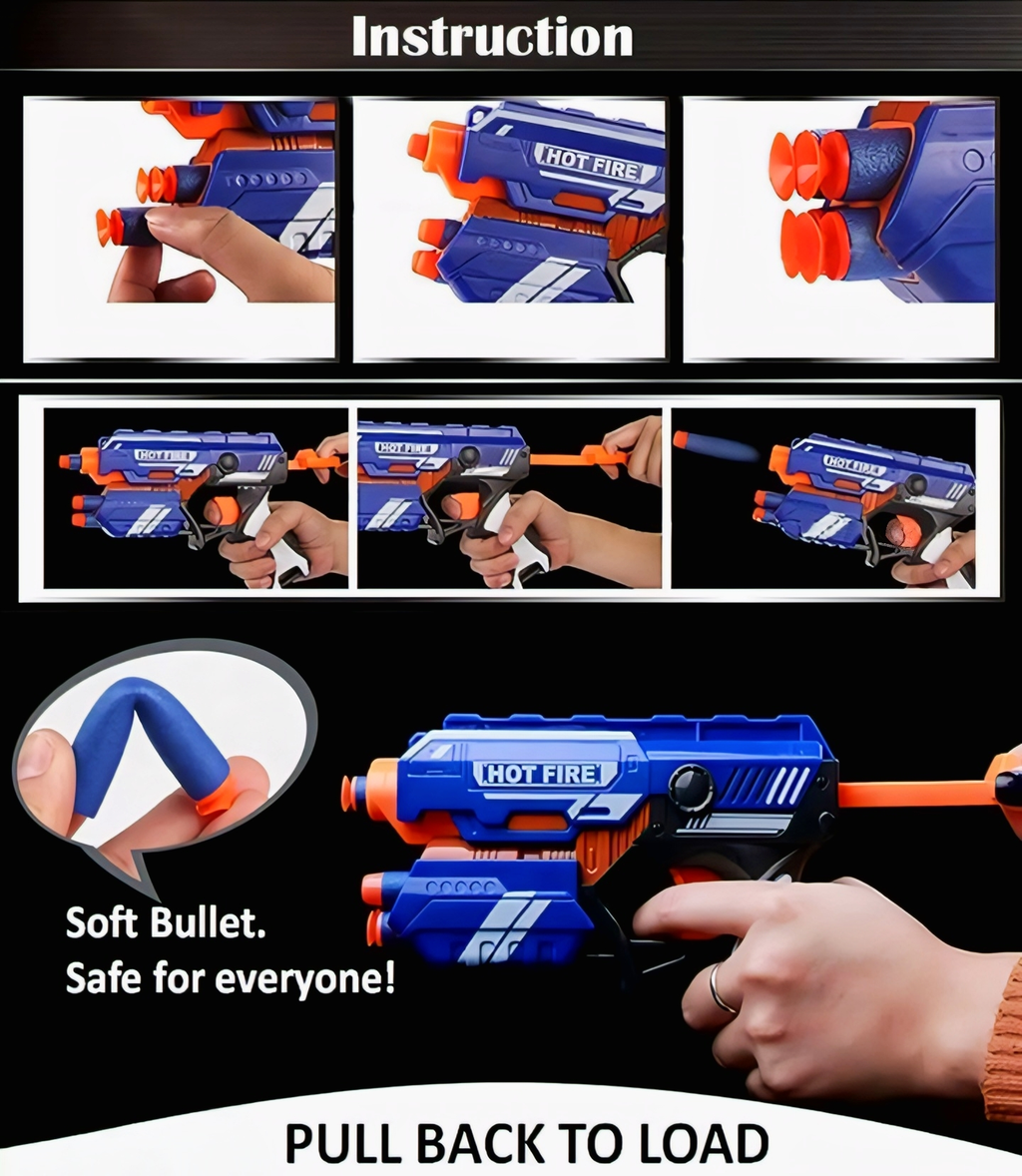 Hot Fire Soft Bullet Blaster Gun with 10 Safe Foam Darts