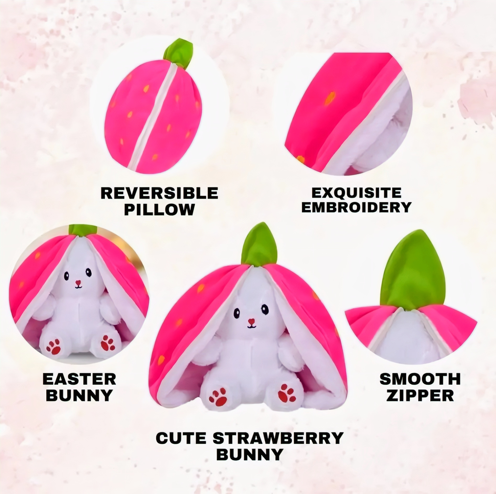 Viral Strawberry Reversible Bunny Plush Toy – 2-in-1 Soft Pillow